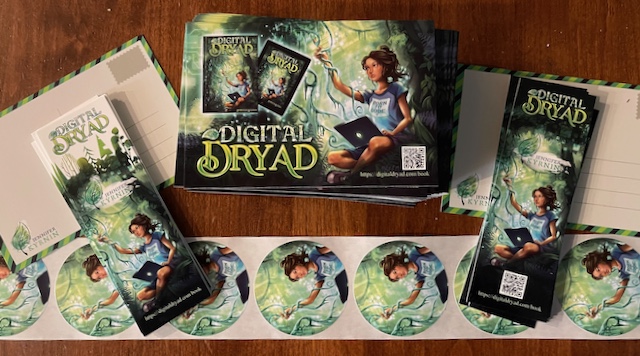 Postcards, bookmarks, and stickers for Digital Dryad